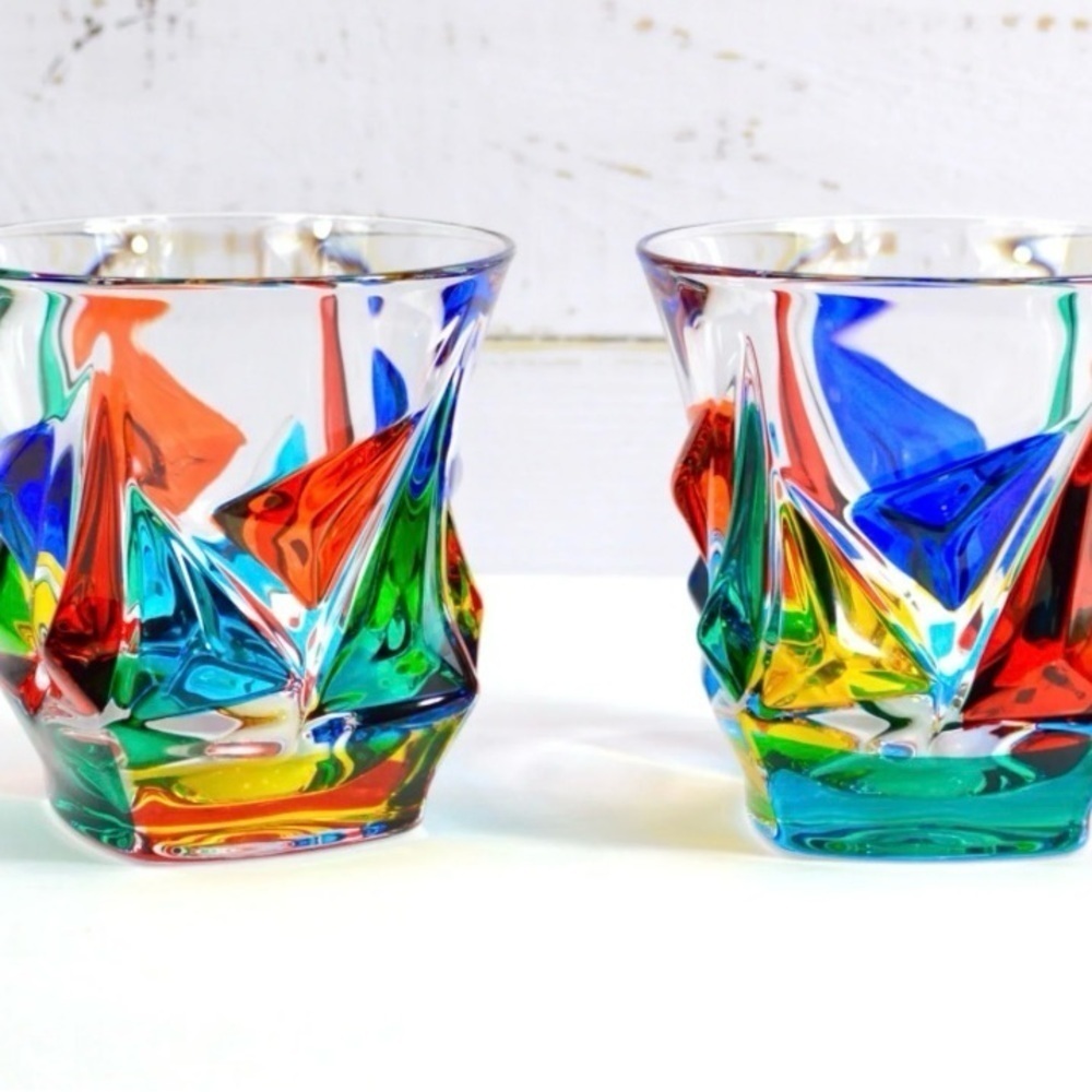 Italian Crystal Empress Short Drinking Glasses, Set of 2, Made in Italy / MURANO